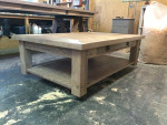 Eiken salontafel gerookt en wit geolied met 2 grote lade's